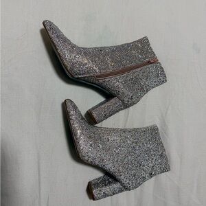 Betsey Johnson Sparkling Silver Ankle Booties